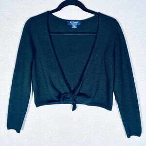 El Daws Cashmere Sweater Womens S Black Tie Front Cardigan Crop Whimsy Goth y2k